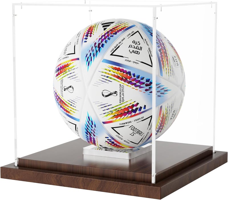 VGMiu Soccer Ball Display Case with Wood Base, Clear Acrylic Display Case Soccer Box with Removable Built-in Ball Holder for Autographed Balls, Sports Collectibles, Memorabilia Displays - Image 1